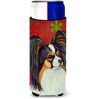 Papillon Red and Green Snowflakes Holiday Christmas Ultra Beverage Insulators for slim cans LH9345MUK