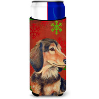 Dachshund Red and Green Snowflakes Holiday Christmas Ultra Beverage Insulators for slim cans LH9346MUK