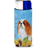 English Toy Spaniel in Summer Flowers Ultra Beverage Insulators for slim cans SS4140MUK