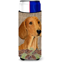 Dachshund on Faux Burlap with Pine Cones Ultra Beverage Insulators for slim cans SS4078MUK