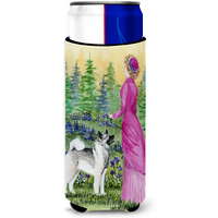 Lady with her Norwegian Elkhound Ultra Beverage Insulators for slim cans SS8154MUK