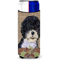Portuguese Water Dog on Faux Burlap with Pine Cones Ultra Beverage Insulators for slim cans SS4081MUK