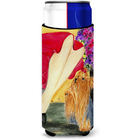 Lady with her Yorkie Ultra Beverage Insulators for slim cans SS8522MUK