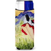 Lady with her Japanese Chin Ultra Beverage Insulators for slim cans SS8524MUK