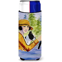 Woman driving with her Boston Terrier Ultra Beverage Insulators for slim cans SS8534MUK