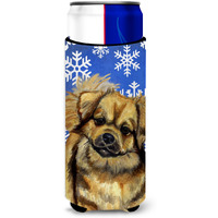Tibetan Spaniel Winter Snowflakes Holiday Ultra Beverage Insulators for slim cans LH9304MUK