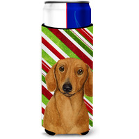 Dachshund Candy Cane Holiday Christmas Ultra Beverage Insulators for slim cans LH9222MUK