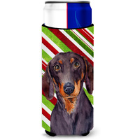 Dachshund Candy Cane Holiday Christmas Ultra Beverage Insulators for slim cans LH9223MUK