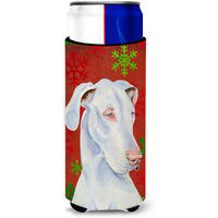 Great Dane Red and Green Snowflakes Holiday Christmas Ultra Beverage Insulators for slim cans LH9311MUK