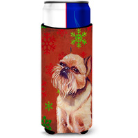 Brussels Griffon Red and Green Snowflakes Holiday Christmas Ultra Beverage Insulators for slim cans LH9314MUK