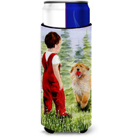 Little Boy with his  Golden Retriever Ultra Beverage Insulators for slim cans SS8545MUK