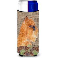 Brussels Griffon on Faux Burlap with Pine Cones Ultra Beverage Insulators for slim cans SS4084MUK