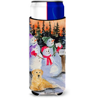 Snowman with Golden Retriever Ultra Beverage Insulators for slim cans SS8989MUK