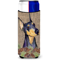 Doberman on Faux Burlap with Pine Cones Ultra Beverage Insulators for slim cans SS4085MUK