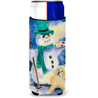 Snowman with Golden Retriever Ultra Beverage Insulators for slim cans SS8994MUK