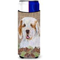 Clumber Spaniel on Faux Burlap with Pine Cones Ultra Beverage Insulators for slim cans SS4089MUK