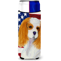 USA American Flag with Cavalier Spaniel Ultra Beverage Insulators for slim cans SS4012MUK