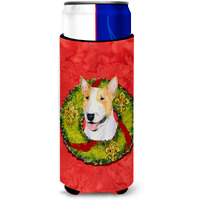 Bull Terrier Cristmas Wreath Ultra Beverage Insulators for slim cans SS4185MUK