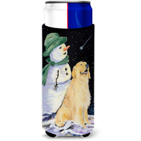 Golden Retriever with Snowman in Green Hat Ultra Beverage Insulators for slim cans SS8577MUK
