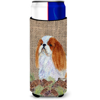 English Toy Spaniel on Faux Burlap with Pine Cones Ultra Beverage Insulators for slim cans SS4096MUK