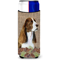 Springer Spaniel on Faux Burlap with Pine Cones Ultra Beverage Insulators for slim cans SS4102MUK