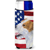 USA American Flag with Jack Russell Terrier Ultra Beverage Insulators for slim cans SS4031MUK
