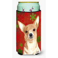 Red Snowflake Chihuahua Christmas Tall Boy Beverage Insulator Beverage Insulator Hugger RDR3012TBC