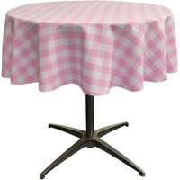 LA Linen Polyester Gingham Checkered 51-Inch Round Tablecloth, White and Pink