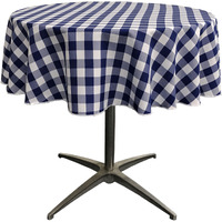 LA Linen Polyester Gingham Checkered 51-Inch Round Tablecloth, White and Navy