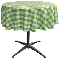LA Linen Polyester Gingham Checkered 58-Inch Round Tablecloth, White and Lime