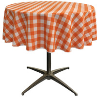 LA Linen Polyester Gingham Checkered 58-Inch Round Tablecloth, White and Orange