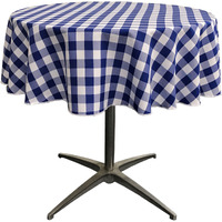 LA Linen Polyester Gingham Checkered 58-Inch Round Tablecloth, White and Royal Blue
