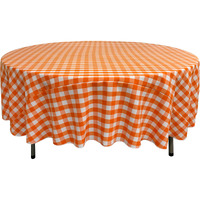LA Linen Polyester Gingham Checkered 72-Inch Round Tablecloth, White and Orange