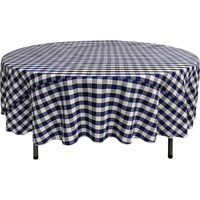 LA Linen Polyester Gingham Checkered 72-Inch Round Tablecloth, White and Navy