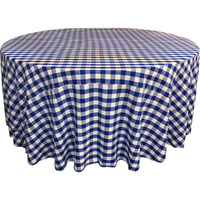 LA Linen Polyester Gingham Checkered 108-Inch Round Tablecloth, White and Royal Blue
