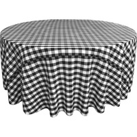 LA Linen Polyester Gingham Checkered 120-Inch Round Tablecloth, White and Black
