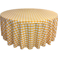 LA Linen Polyester Gingham Checkered 120-Inch Round Tablecloth, White and Dark yellow