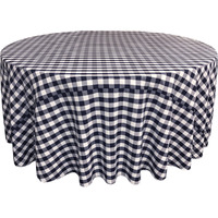 LA Linen Polyester Gingham Checkered 132-Inch Round Tablecloth, White and Navy
