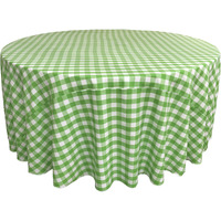 LA Linen Polyester Gingham Checkered 132-Inch Round Tablecloth, White and Lime