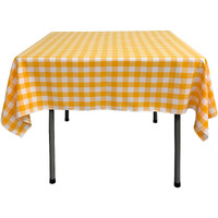 LA Linen Polyester Gingham Checkered 52 by 52-Inch Square Tablecloth, White and Dark yellow