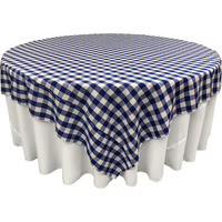 LA Linen Polyester Gingham Checkered 90 by 90-Inch Square Tablecloth, White and Royal Blue