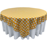 LA Linen Polyester Gingham Checkered 90 by 90-Inch Square Tablecloth, White and Dark yellow