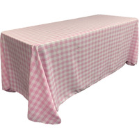 LA Linen Polyester Gingham Checkered 90 by 156-Inch Rectangular Tablecloth, White and Pink