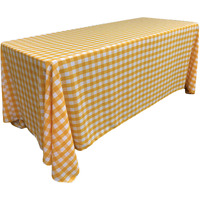 LA Linen Polyester Gingham Checkered 90 by 156-Inch Rectangular Tablecloth, White and Dark yellow