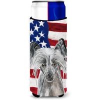 Chinese Crested USA American Flag Ultra Beverage Insulators for slim cans