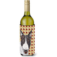 Bull Terrier Fall Leaves Wine Bottle Beverage Insulator Beverage Insulator Hugger