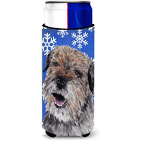 Border Terrier Blue Snowflake Winter Ultra Beverage Insulators for slim cans