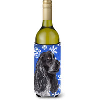 Cocker Spaniel Blue Snowflake Winter Wine Bottle Beverage Insulator Beverage Insulator Hugger