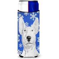 Bull Terrier Blue Snowflake Winter Ultra Beverage Insulators for slim cans