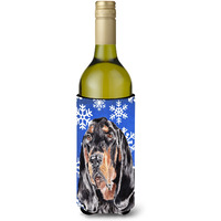 Coonhound Blue Snowflake Winter Wine Bottle Beverage Insulator Beverage Insulator Hugger